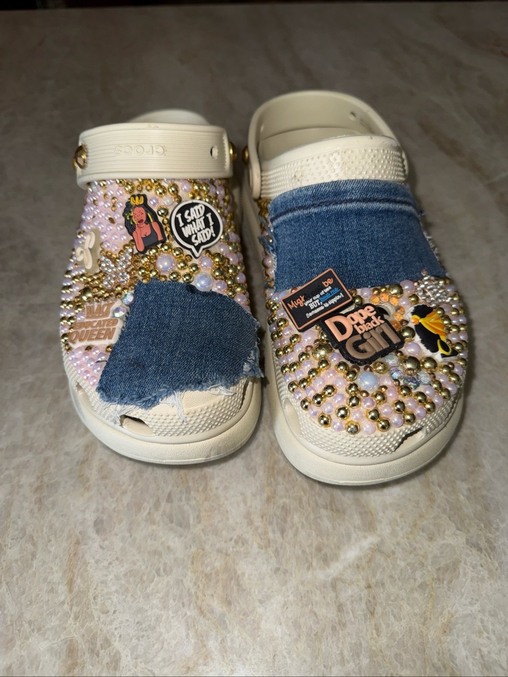custom bedazzled Crocs Womens Classic Clog Platform Shoes - cream sz8